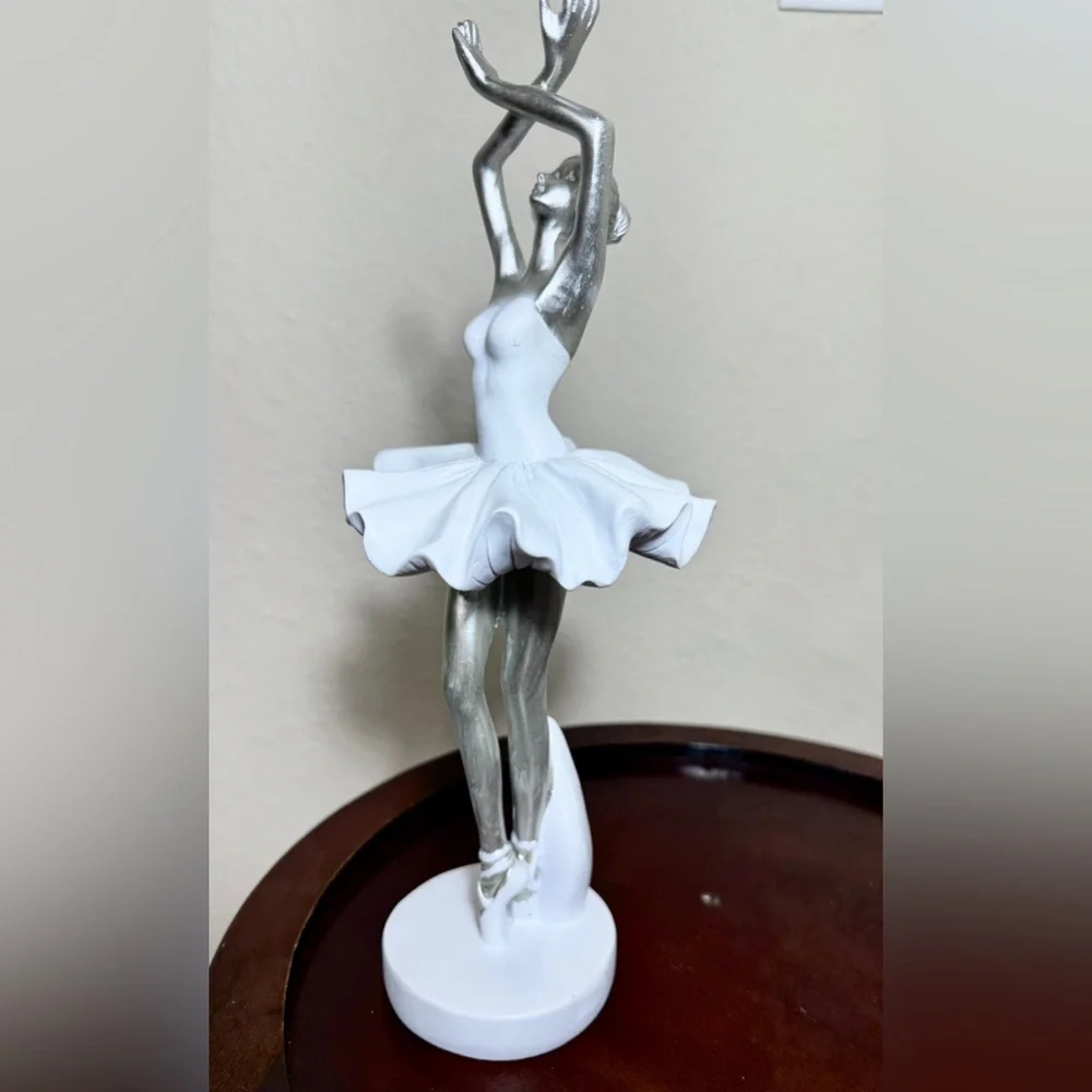 White and Silver Ballerina Figurine Statuette Decorative Art  Sculpture Gift